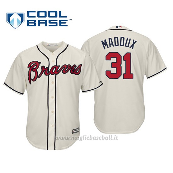 Maglia Baseball Uomo Atlanta Braves Greg Maddux Cool Base Majestic Alternato 2019 Crema
